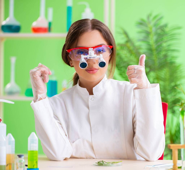 Όμορφη γυναίκα επιστήμονας βιοτεχνολογίας χημικός εργάζεται στο εργαστήριο - Φωτογραφία, εικόνα