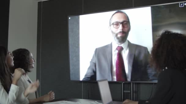 Successful CEO video chatting with partners and listening - Footage, Video
