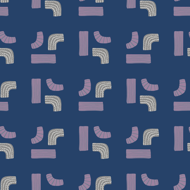 Einfache minimalistische Geometrie nahtlose Muster. Abstrakte Formen auf marineblauem Hintergrund. Tetris-Stil. Ideal für Tapeten, Textilien, Packpapier, Stoffdruck. Vektorillustration. - Vektor, Bild