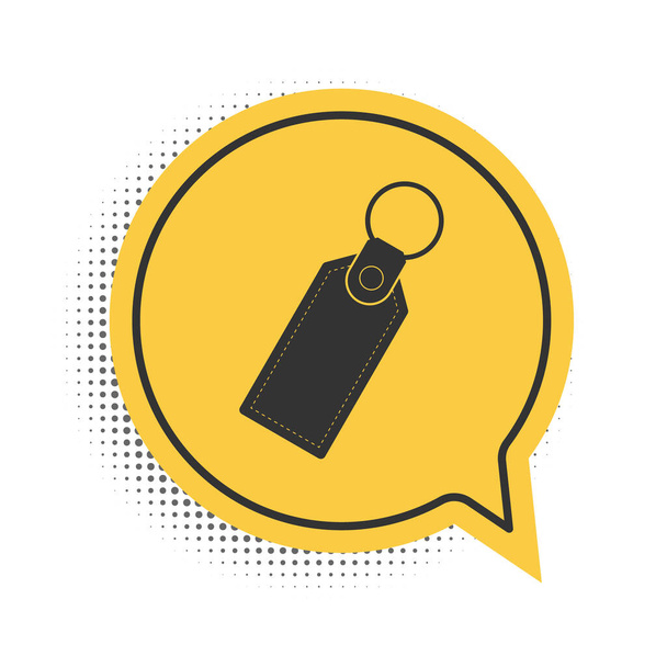 Fekete négyszögletes kulcstartó gyűrű kulcs ikon elszigetelt fehér háttér. Sárga beszéd buborék szimbólum. Vektor. - Vektor, kép
