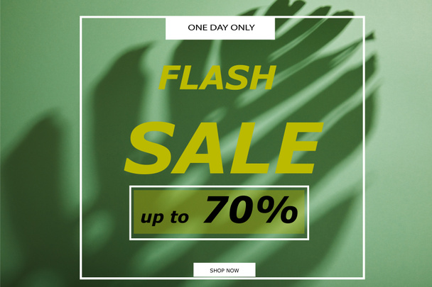 tropical leaf shadow on green background with flash sale illustration - Photo, Image