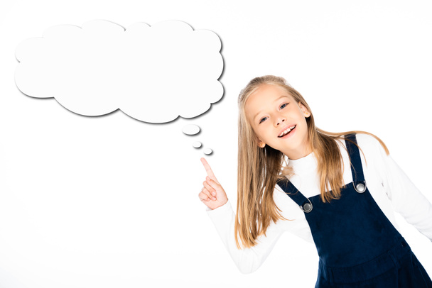 schoolgirl pointing at empty thought bubble illustration isolated on white - Photo, Image