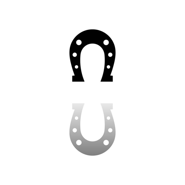 Ferro di cavallo. Simbolo nero su sfondo bianco. Una semplice illustrazione. Icona vettoriale piatta. L'ombra riflessa dallo specchio. Può essere utilizzato nel progetto UX logo, web, mobile e UI - Vettoriali, immagini