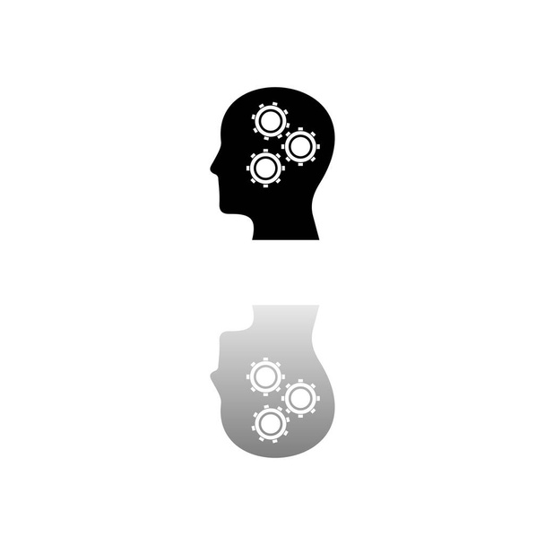 Gear head. Black symbol on white background. Simple illustration. Flat Vector Icon. Mirror Reflection Shadow. Can be used in logo, web, mobile and UI UX project - Vector, Image