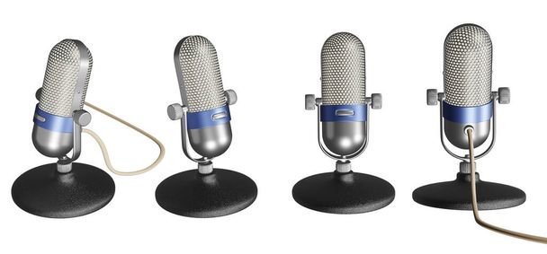 Old microphone 3D illustrations isolated on white background.with Clipping Path ready to use for decoration. - Photo, Image
