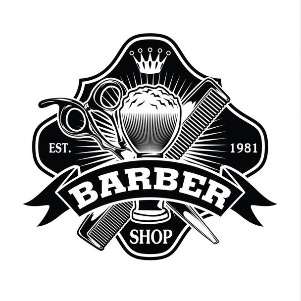 Berber Dükkanı Kuaför Kuaförü Stilist Logo Şık Pomade Retro Kraliyet Vektörü  - Vektör, Görsel