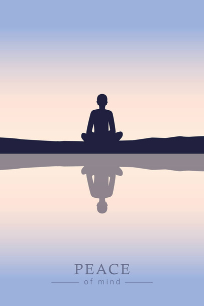 peace of mind mediating person by the lake - Vector, Image