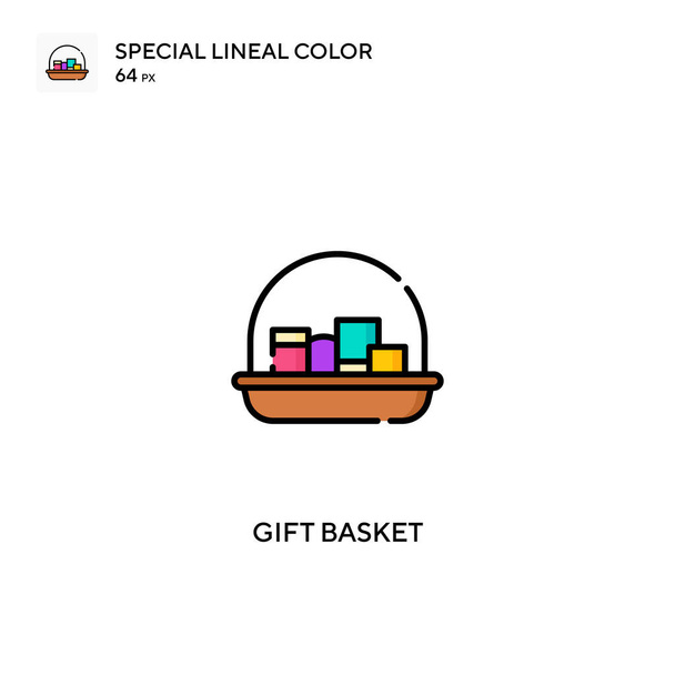 Geschenkkorb Spezielles lineares Farbvektorsymbol. Geschenkkorb-Symbole für Ihr Geschäftsprojekt - Vektor, Bild