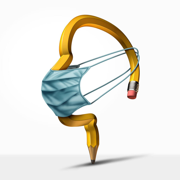 School health safety and student medical symbol as an education symbol and coronavirus or covid-19 lockdown with 3D illustration elements. - Фото, изображение