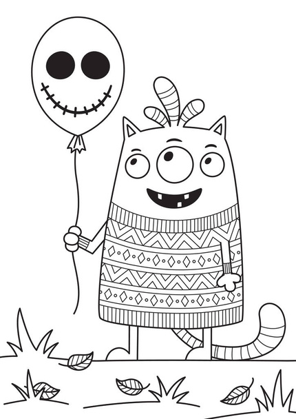 Doodle halloween coloring book page cute monster. Antistress for adults and children. Vector black and white illustrarion. Stock vector. - Vector, Image