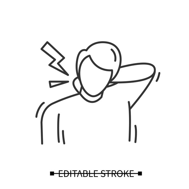 Nyaki fájdalom ikon. Egy férfi, akinek merev nyaka van. Egyszerű vektor piktogram - Vektor, kép