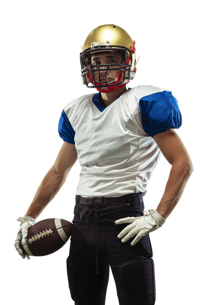 American football player in action isolated on white studio background - Φωτογραφία, εικόνα