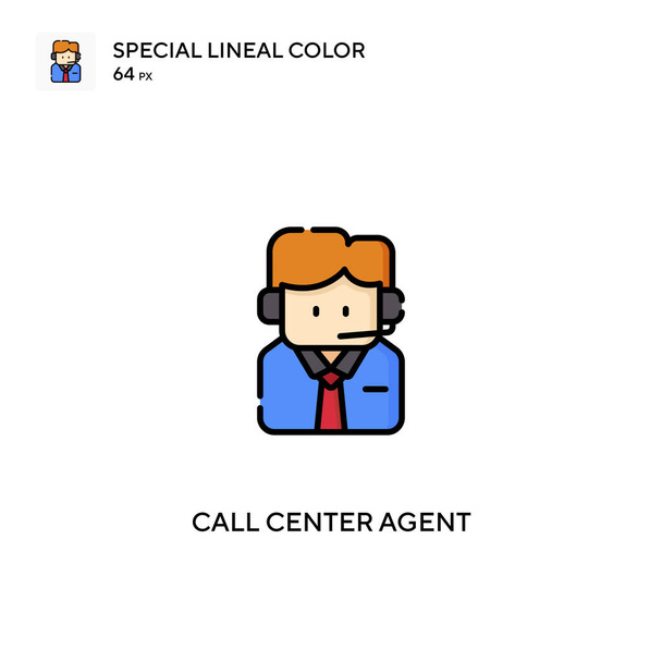 コールセンターエージェント特殊線型カラーベクトルアイコン。ビジネスプロジェクトのコールセンターエージェントアイコン - ベクター画像
