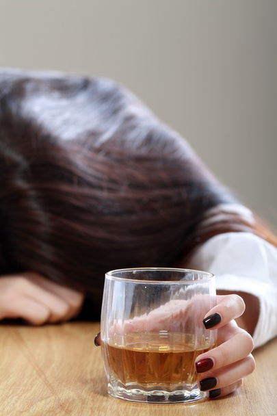 Woman in depression drinking alcohol - Photo, image
