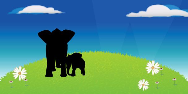 Conjunto de siluetas vectoriales editables de elefantes africanos en poses por defecto
 - Vector, Imagen