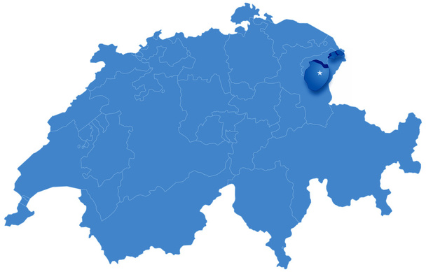 Map of Switzerland where Appenzell Innerrhoden is pulled out - Vector, Image