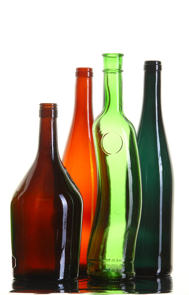 close-up of beautiful colorful empty bottles without caps isolated on white background studio - Φωτογραφία, εικόνα
