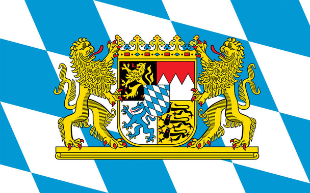 Флаг Свободного государства Бавария - земля на юге и юго-востоке ФРГ. 3d иллюстрация - Фото, изображение