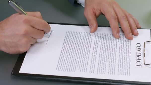 signature of the contract businessman signs a contract successful deal - Footage, Video