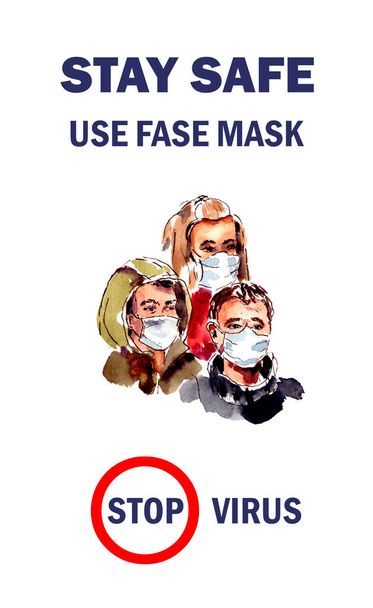 watercolor illustration, covid world quarantine 19 coronavirus infection, group of people in protective masks, virus prevention. isolated on a white background - Photo, Image