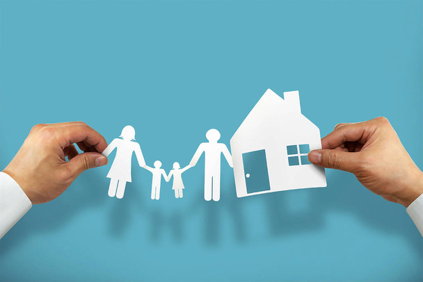 Hand hold house and family, insurance Concept. - Photo, Image