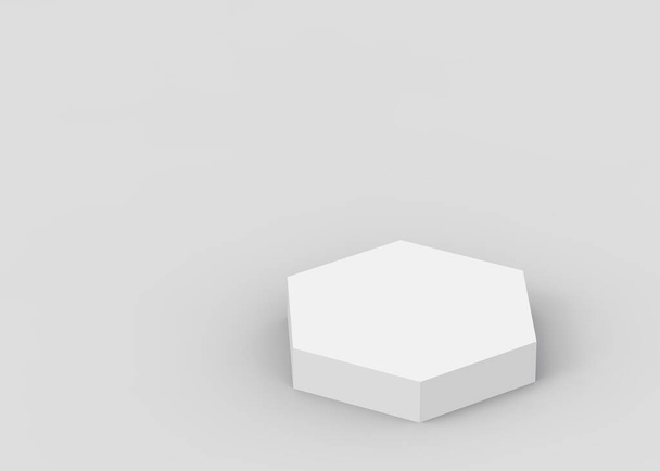 3d valkoinen harmaa kuusikulmio palkintopallokenttä minimaalinen studio tausta. Abstrakti 3d geometrinen muoto objekti kuva tehdä. Näyttö kosmetiikka ja kauneus muoti tuote. - Valokuva, kuva