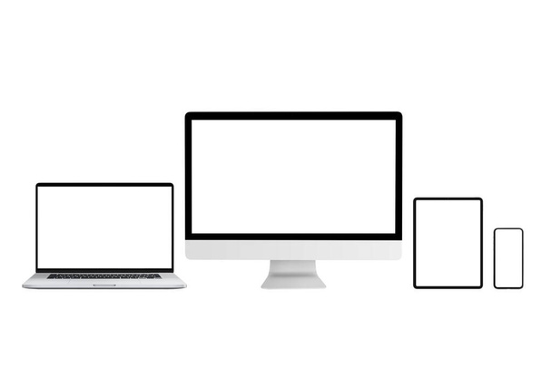 応答性の高いウェブやアプリの設計促進のための独立したコンピュータやモバイルデバイスのモックアップ - 写真・画像