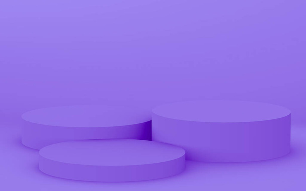 3d lila violetten Zylinder Podium minimalen Studio-Hintergrund. Abstrakte 3D-Darstellung geometrischer Formen. Display für kosmetisches Parfüm Modeprodukt. - Foto, Bild