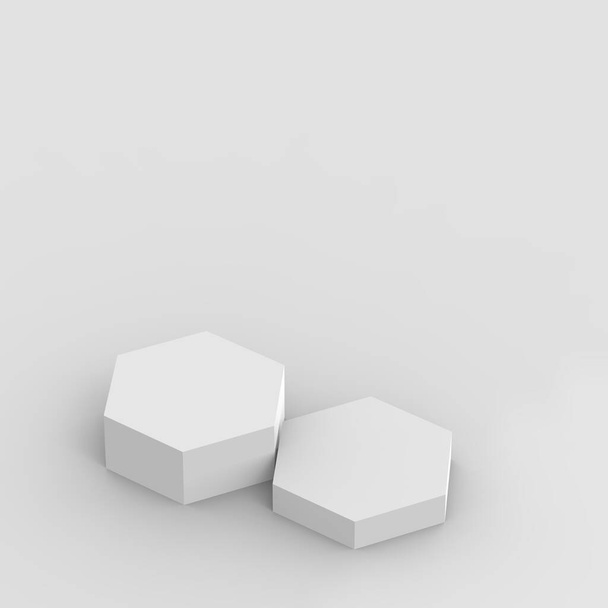 3D bílá šedá šestiúhelník pódium minimální studio pozadí. Abstraktní 3D vykreslení geometrického tvaru objektu. Zobrazit pro kosmetiku a kosmetický módní produkt. - Fotografie, Obrázek
