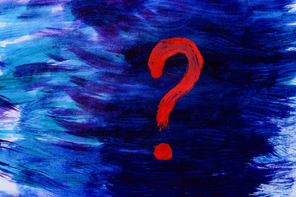 Question mark icon on blue background done with watercolor paint. - Φωτογραφία, εικόνα