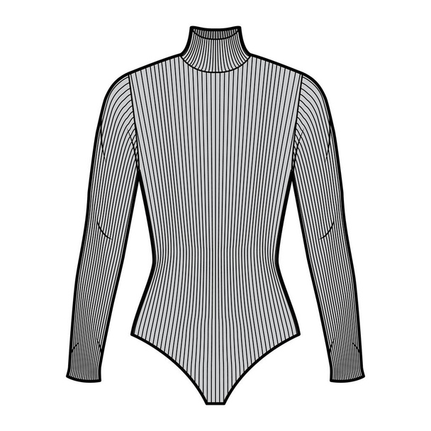 Ribbed cotton-jersey turtleneck bodysuit technical fashion illustration with fitted knit body Flat outwear basic apparel - Vector, Image