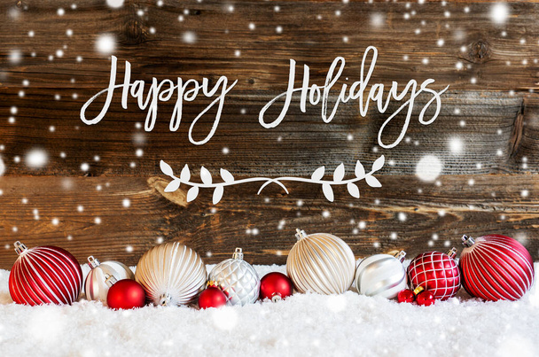 Christmas Ball Ornament, Snow, Calligraphy Happy Holidays, Snowflakes - Фото, изображение