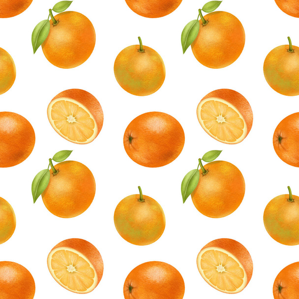 Bezešvé vzor s ručně kreslené pomeranče na bílém pozadí - Fotografie, Obrázek