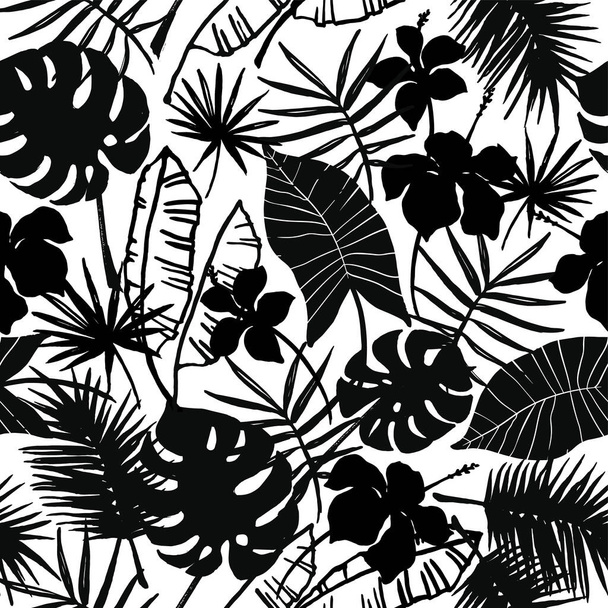 Seamless exotic pattern with tropical plants. - Vector, Imagen