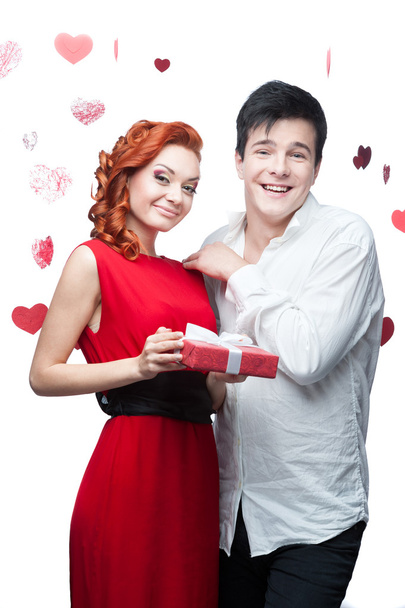 young smiling couple on valentines day - 写真・画像