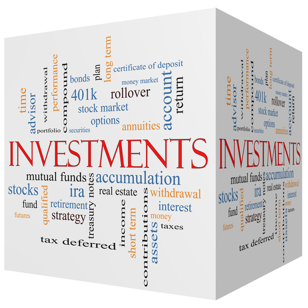 beruházások 3d kocka szó fogalmát felhő - Fotó, kép