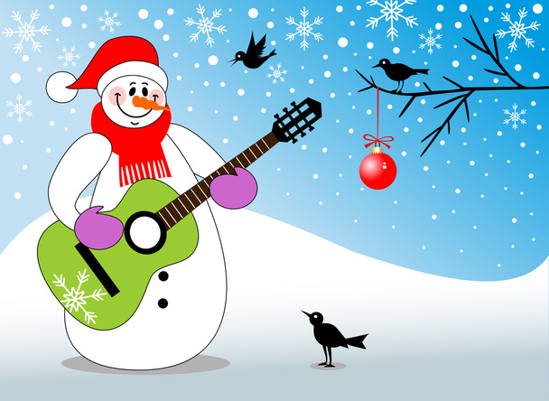 Snowman playing guitar - Vector, Image