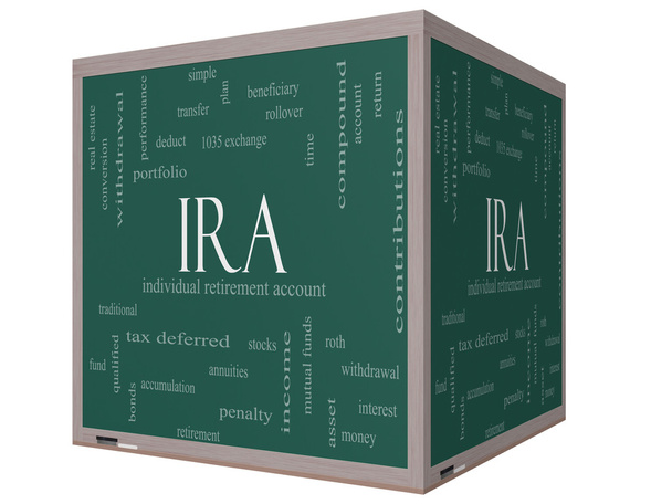 IRA Word Cloud Concept sur un tableau noir de cube 3D
 - Photo, image