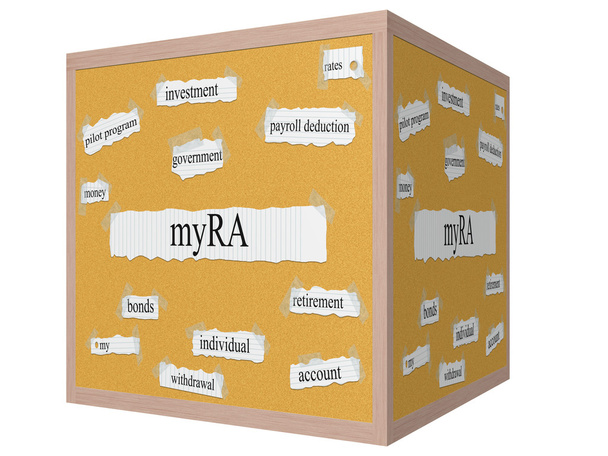 Myra 3d sześcian corkboard słowo koncepcja - Zdjęcie, obraz