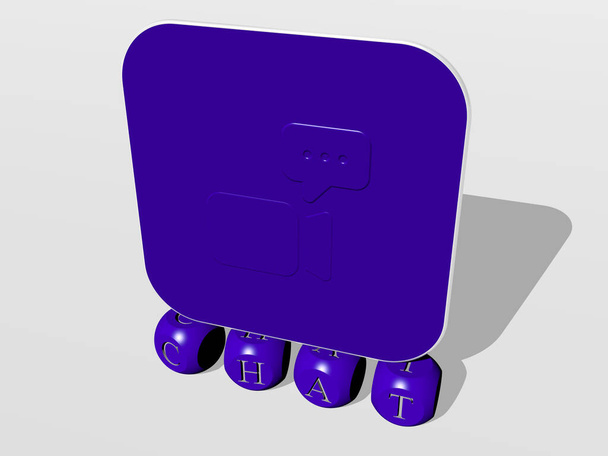 Chat-Würfel mit 3D-Symbol oben, 3D-Illustration für Kommunikation und Geschäft - Foto, Bild