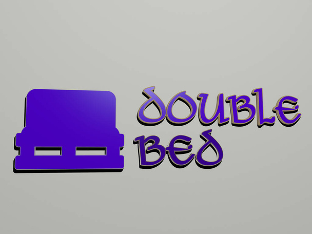 DOUBLE BED icon and text on the wall, 3D illustration for background and exposure - Photo, Image