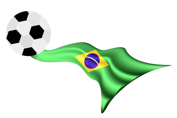 Fußball auf brasilianischer Flagge bei der WM 2014 - Vektor, Bild