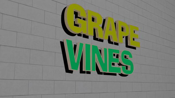 grape vines text on textured wall, 3D illustration for background and wine - Photo, Image