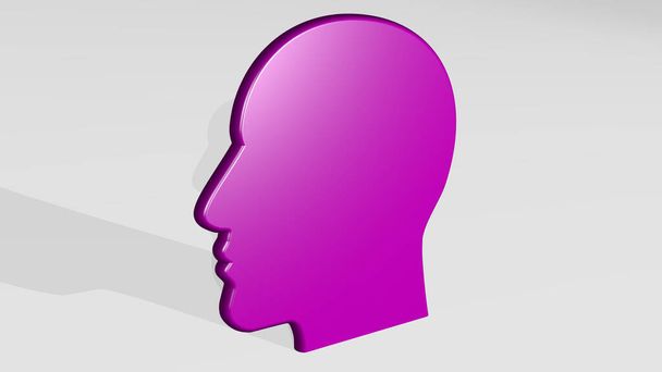 HuMAN HEAD 3D ikona odlewania cień, Ilustracja 3D tła i koncepcji - Zdjęcie, obraz