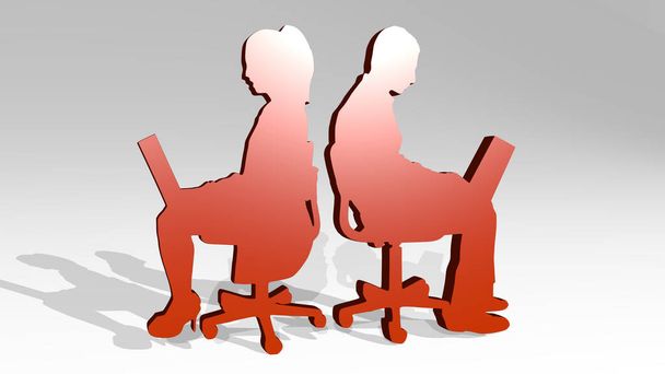 WOMAN AND MAN WORKING SEPARATELY 3D icon casting shadow, 3D illustration for beautiful and young - Photo, Image