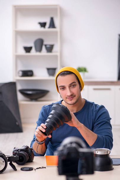 Young male photographer recording video for his blog - Φωτογραφία, εικόνα