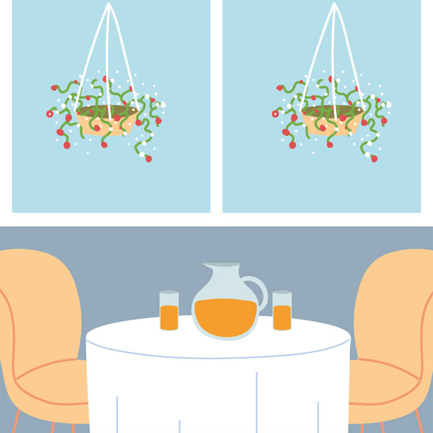 милый обеденный стол и стулья для двух человек - Вектор,изображение