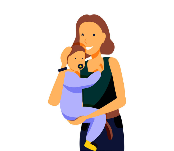 Boldog új anya a karjaiban tartja a kisbabáját. Az anyaság vektorillusztrációja  - Vektor, kép