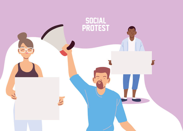 люди с плакатами на социальном протесте - Вектор,изображение