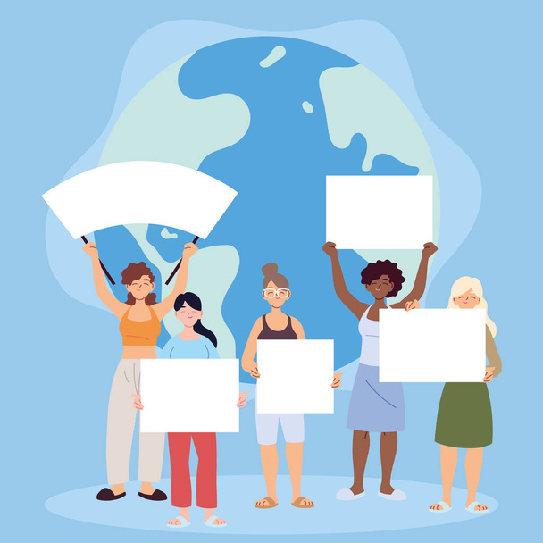 People with holding placards at a social protest - Vector, Image